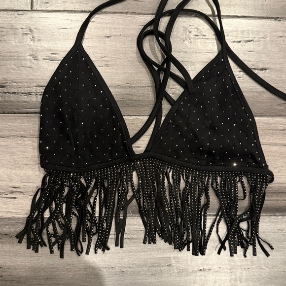 Tops - NWOT, Black Fringe Bikini Top